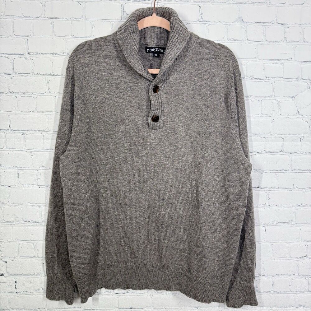 J Crew Sweater Mens XL Brown Merino Wool Blend 1/4 Zip Mock Neck Pullover Preppy